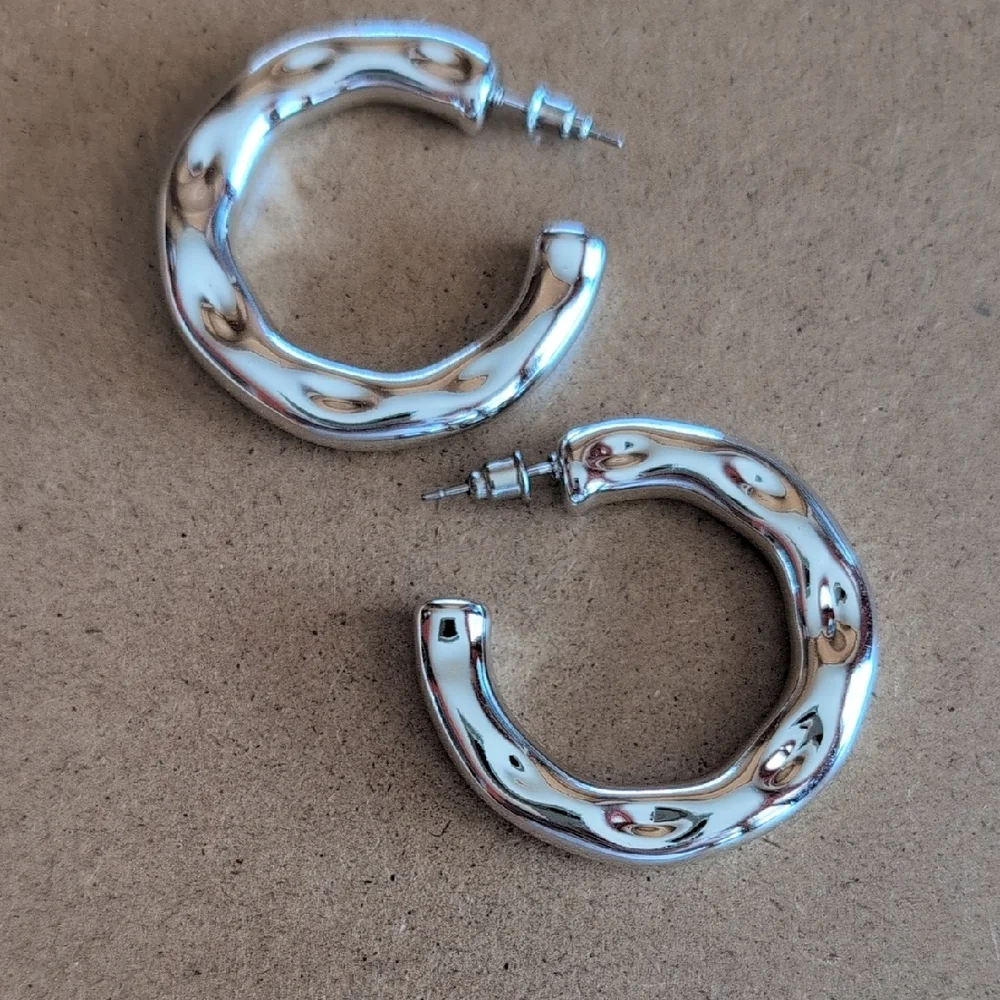 Bold Silver Tone Hoop Earrings